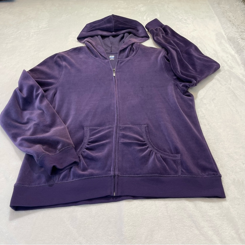 SJB ACTIVE WOMENS VELOUR ZIP UP SWEATSHIRT WITH HOOD  SIZE L. PURPLE - Picture 2 of 9